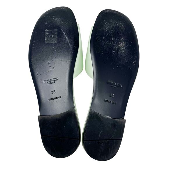 Prada Acqua Green Leather Flat Slide Sandals Size 38 with Box - Picture 6 of 6